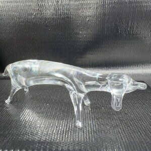 Vintage Clear Hand blown Art Glass Dachshund Wiener Dog Figurine Delicate Figure